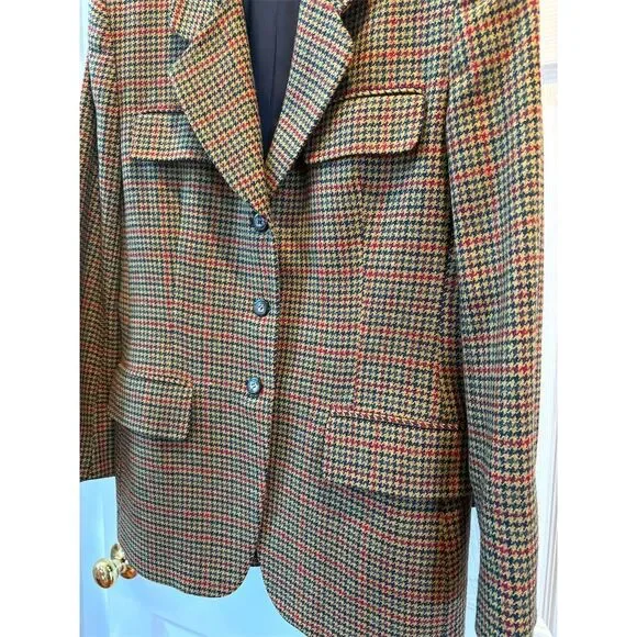 Vintage Jones New York Women's Houndstooth Wool Blazer Skirt Academia Sz12 USA
